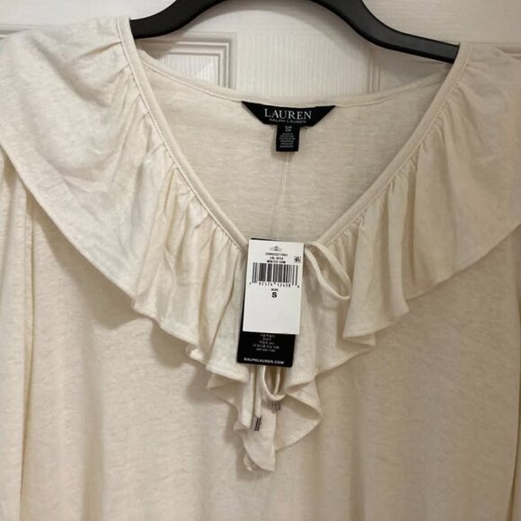 New RALPH LAUREN Ruffle-Trim Jersey Tie-Neck Top- Sm - Picture 4 of 7